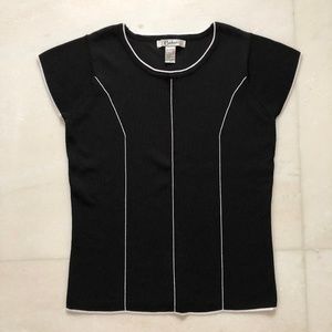 VINTAGE Carducci Black Knit Top with White Piping